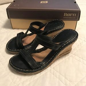 Born black leather wedges size 8